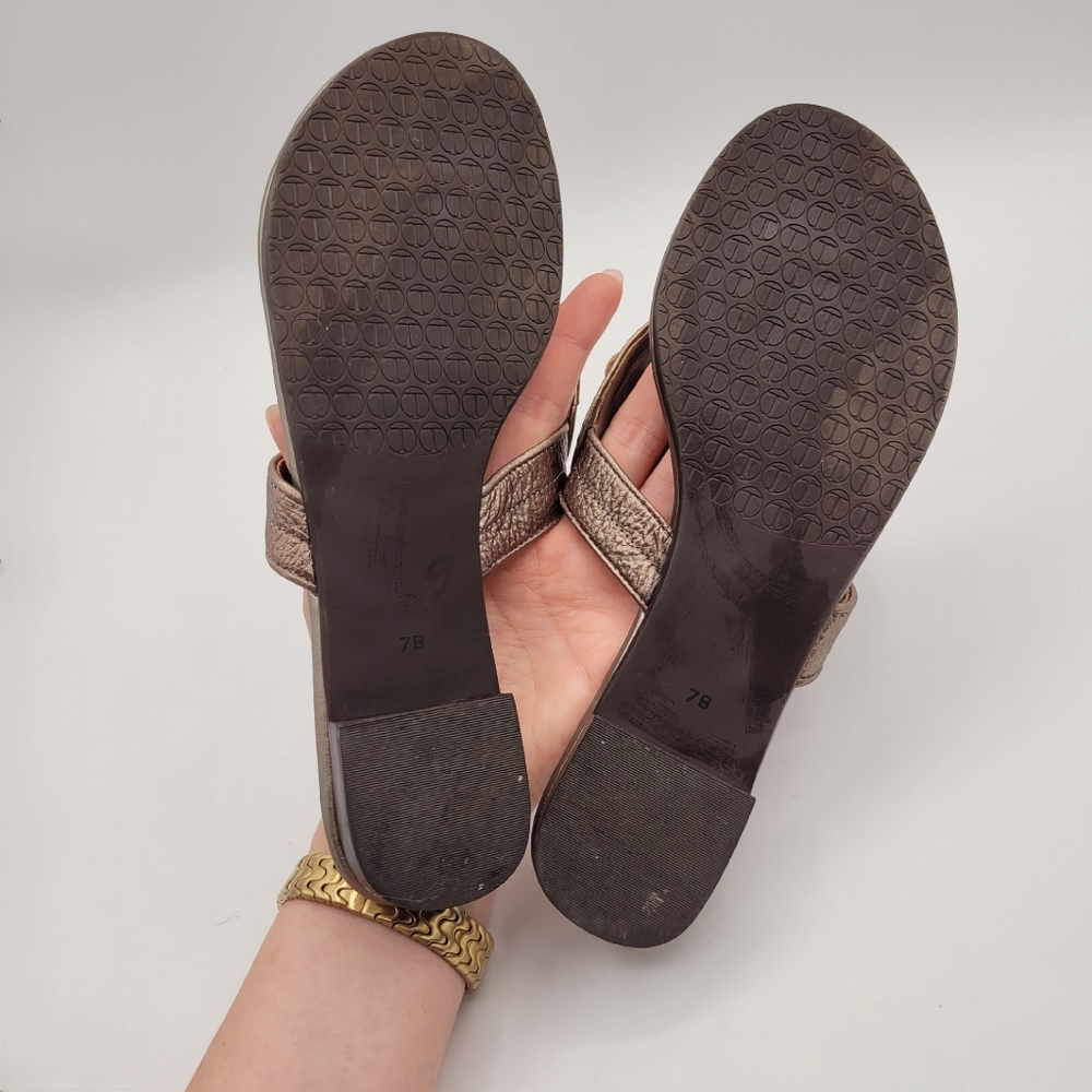 Talbots Woman's Sandals MetallicAnthracite leather Thong Flip Flop Size 7 - Picture 10 of 10